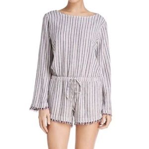 Cloth & Stone Long Sleeve Striped Romper | Size Medium | Linen Blend